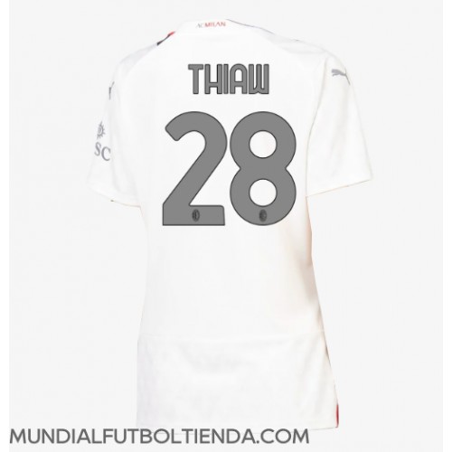 Camiseta AC Milan Malick Thiaw #28 Segunda Equipación Replica 2023-24 para mujer mangas cortas